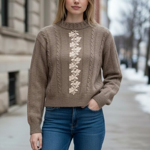 Vintage Liz Claiborne Angora Wool Floral Sweater S Petite - Picture 1 of 6